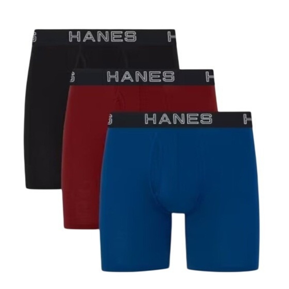 Hanes Premium Mens‎ 3pk Total Support Pouch Boxer Briefs Blue Black Red Small